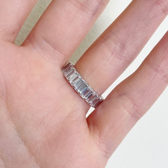 Emerald Diamond White Gold Plated Band Ring - Picture 3 of 10